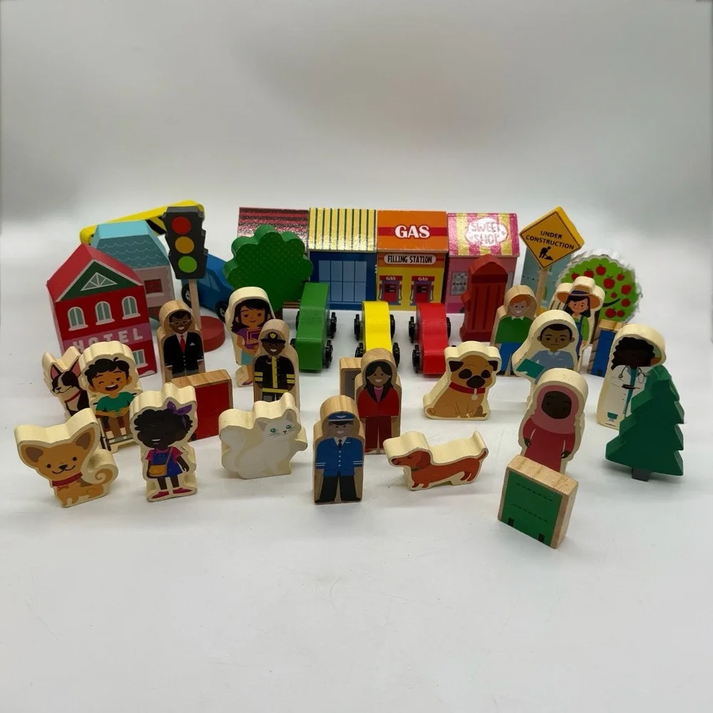 Unbranded Mixed Lot Of Wooden People Shops Cars And More